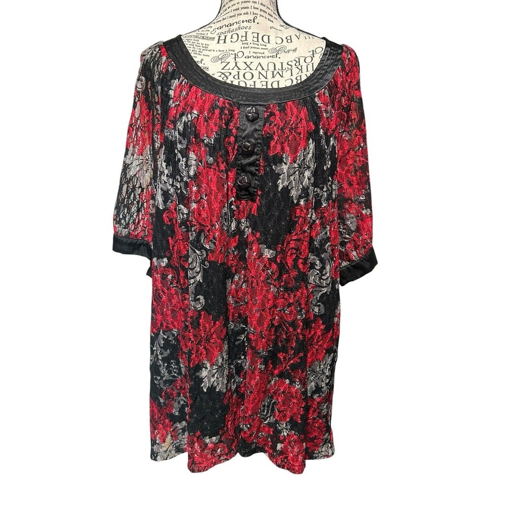 Style & Co Women Red/black Lacy Blouse Plus 3X Whimsigoth Y2K Dark Fairy